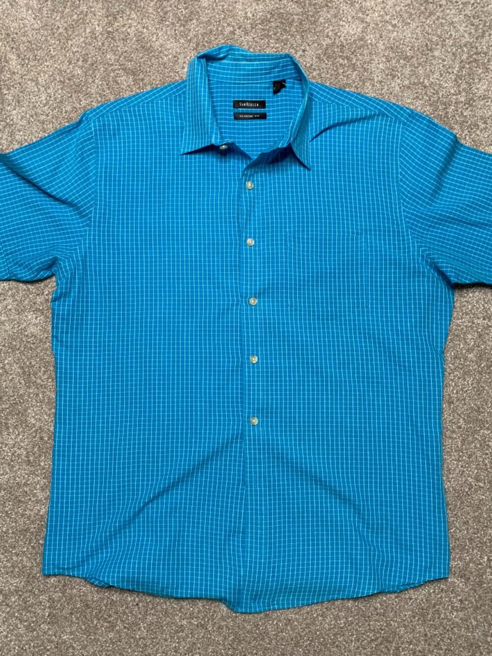 Van Heusen Men’s LG Blue Check Short Sleeve Button Up Shirt 15-15 1/2